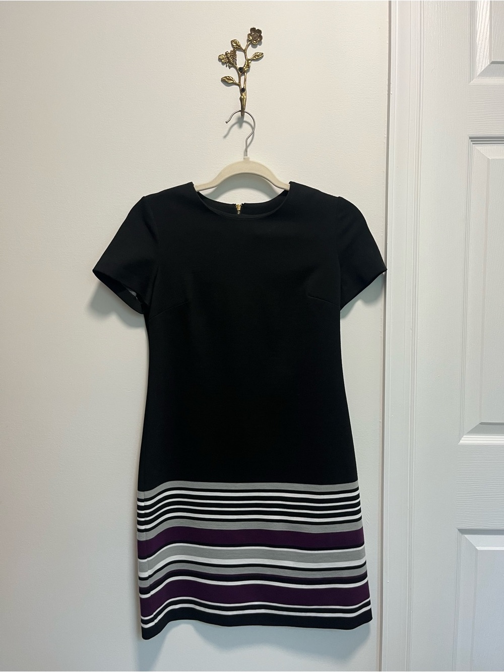 Calvin Klein Black Mini Dress with Purple & White Stripes